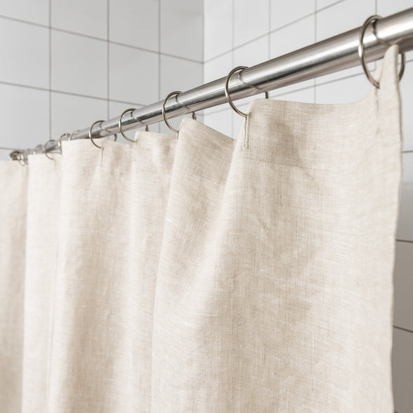 Cream Linen Shower Curtain – Simple Linen Bathroom Panel – Custom Size