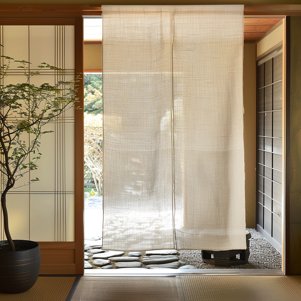Cream Linen Noren Curtain - Japanese Curtains - Noren Drapes - Door Curtain, Colour: Cream