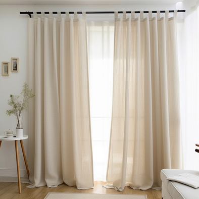Cream Tab Top Linen Curtain Panel - Custom Width, Custom Length Info