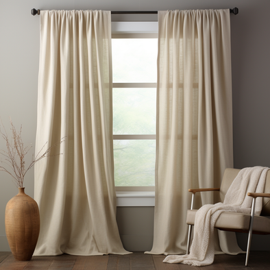 Cream Pole Pocket Linen Curtain Panel - Custom Width, Custom Length Info