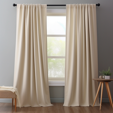 Cream Rod Pocket Linen Curtain with Blackout Lining - Custom Width, Custom Length
