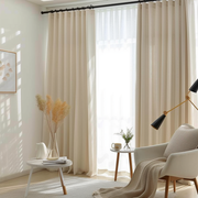 Cream S-Fold Linen Curtain Panel with Cotton Lining - Suitable for Rings and Hooks or Track