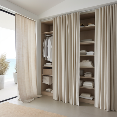 Cream S-Fold Closet Curtains - Natural Linen Fabric - Custom Width and Length - 25 Colours Available