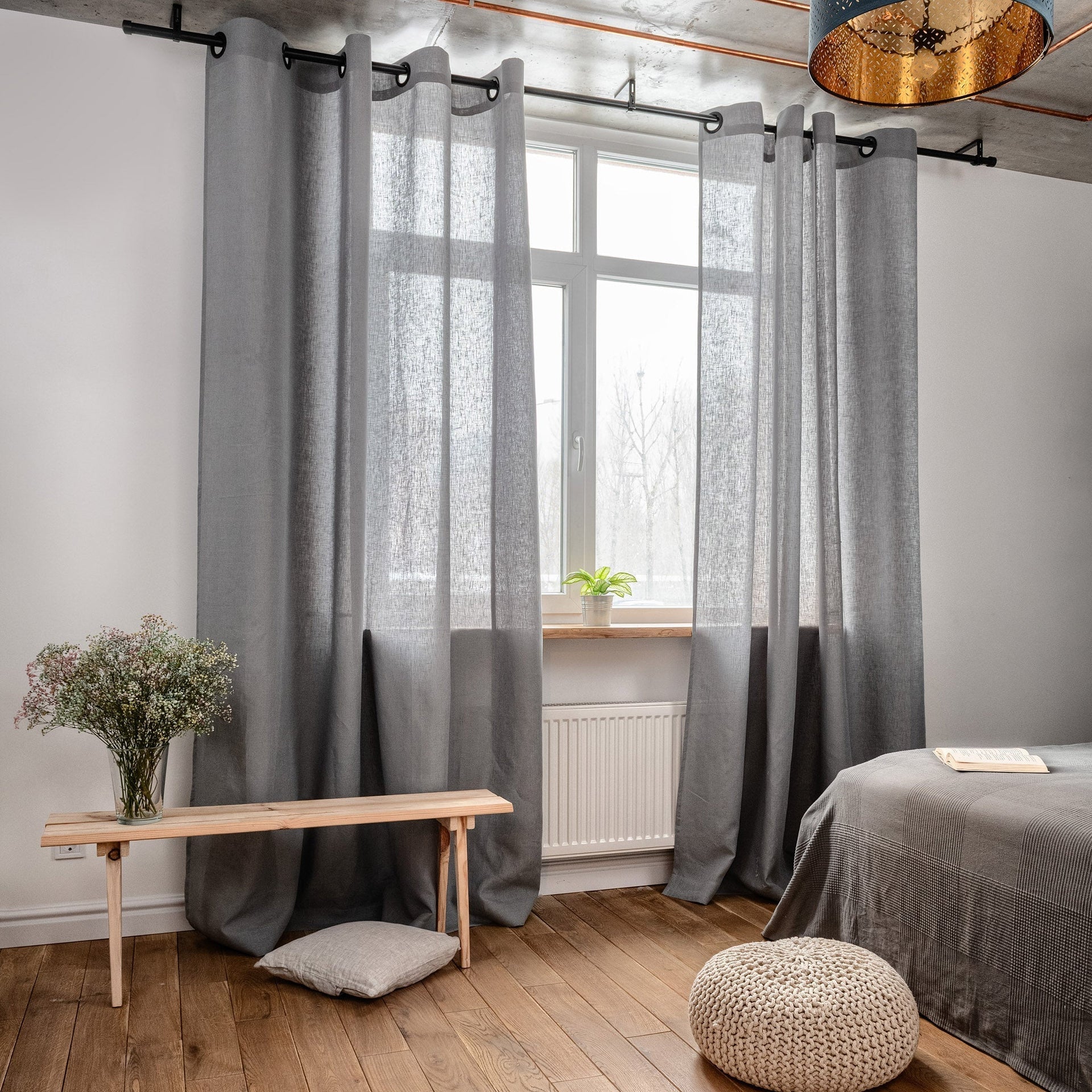 Eyelet Linen Curtain Panel