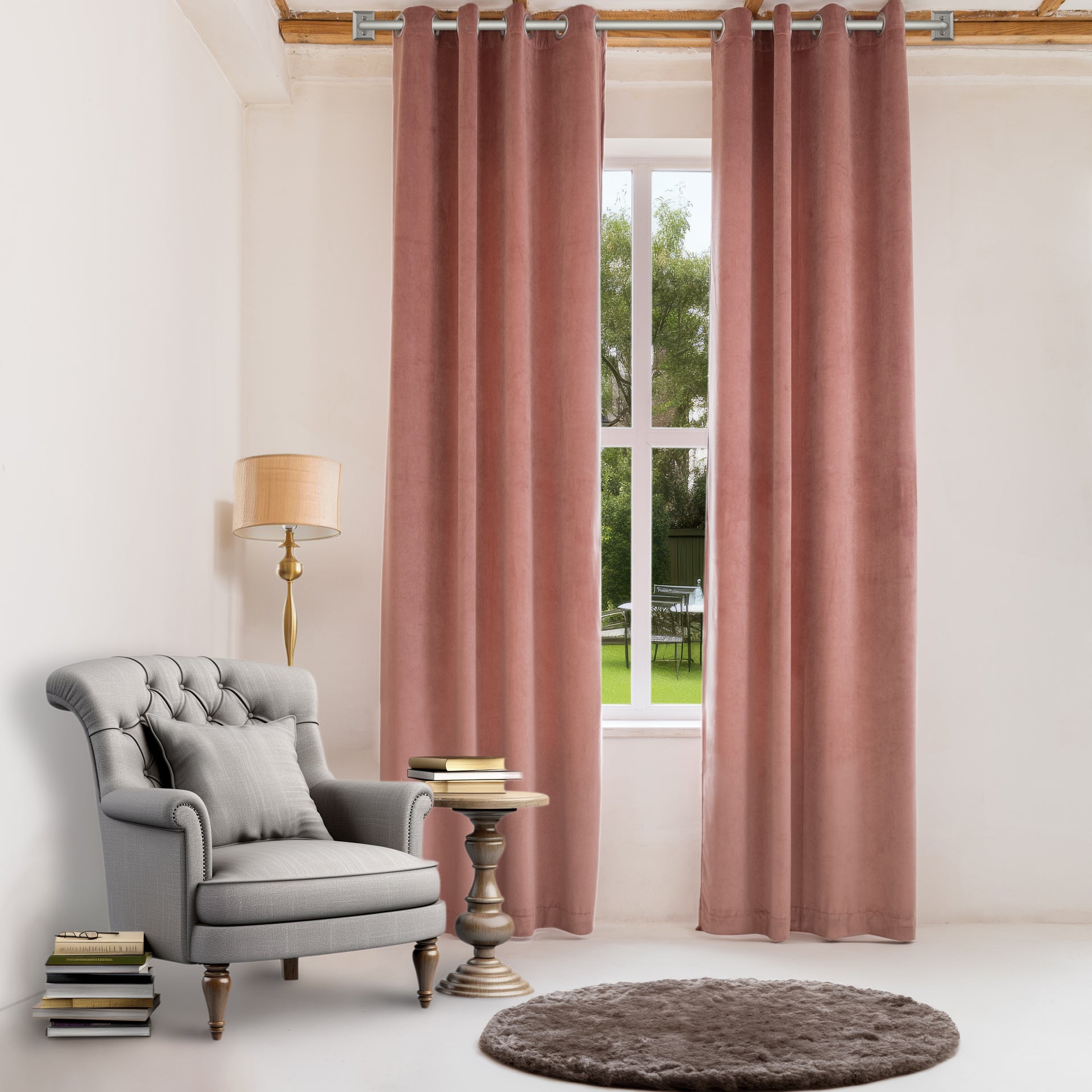 Pink Velvet Eyelet Curtain, Heading: Eyelets