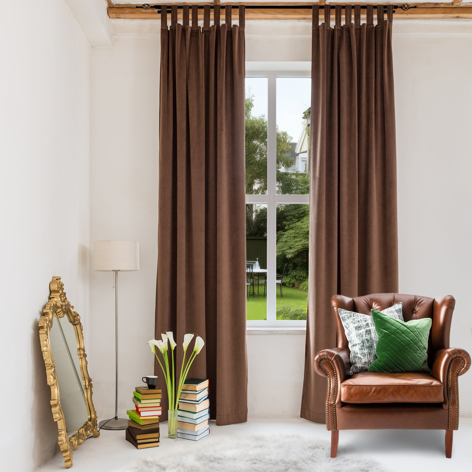 Chocolate Brown Velvet Tab Top Curtains