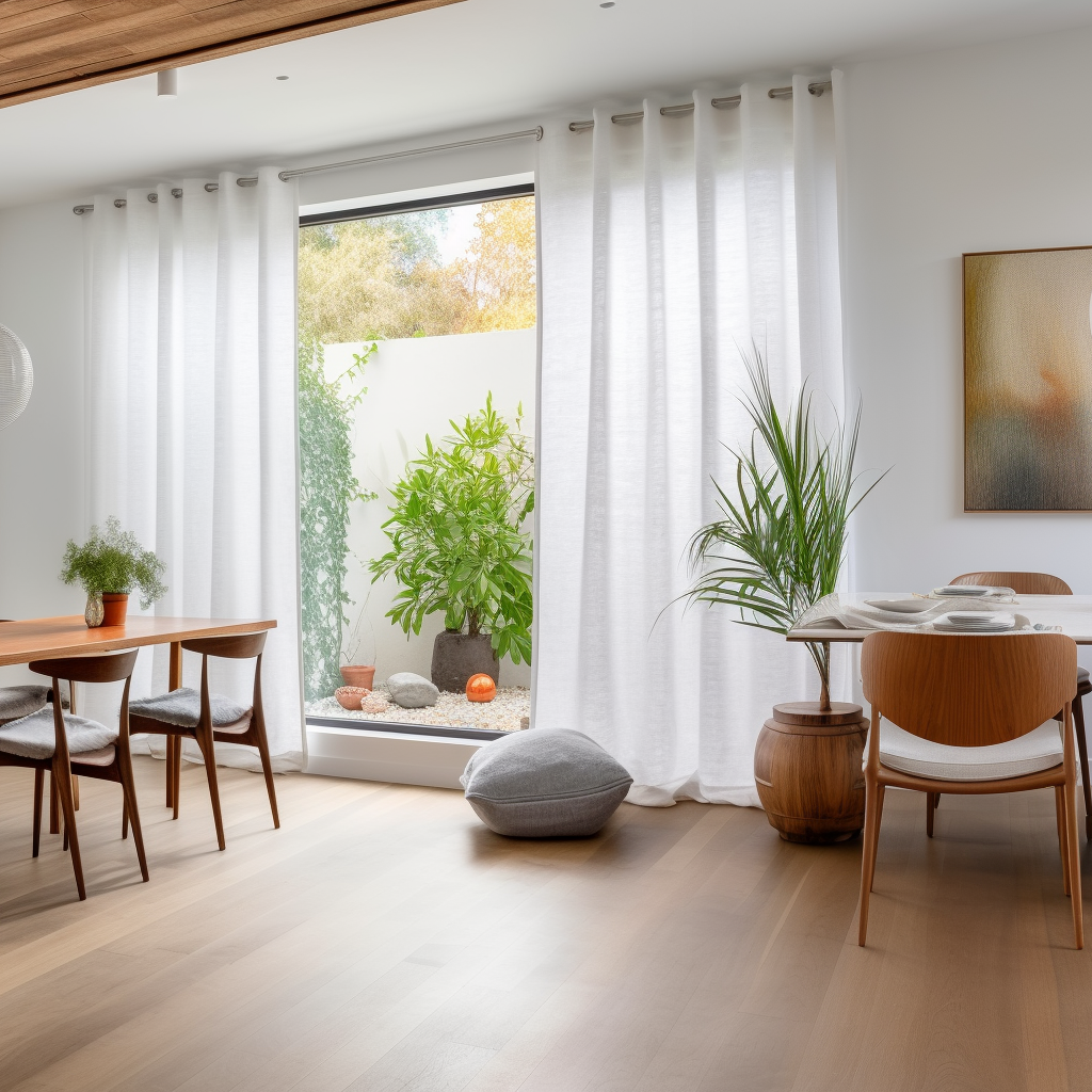 Dining Room Eyelet Linen Curtain with Cotton or Blackout Lining - Custom Sizes and Colours