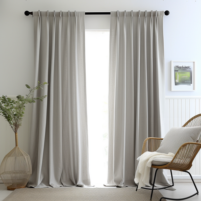 Double Pinch Pleat Grey Linen Curtain Panel - Custom SIzes & Colors, Color: Stone Grey