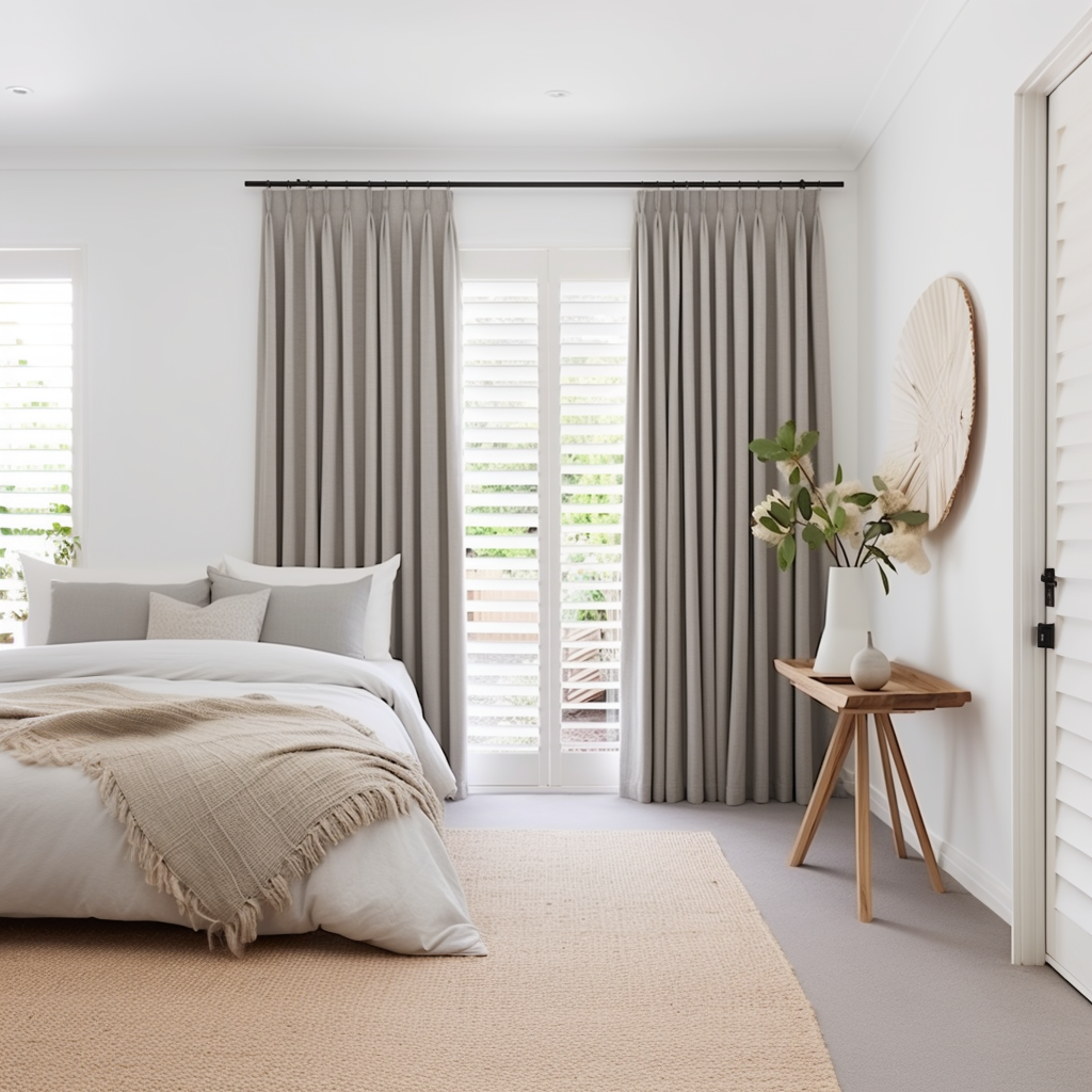 Double Pinch Pleat Linen Curtains Panel For Bedroom with Blackout Lining - Dutch Pleat Heading for Rings and Hooks