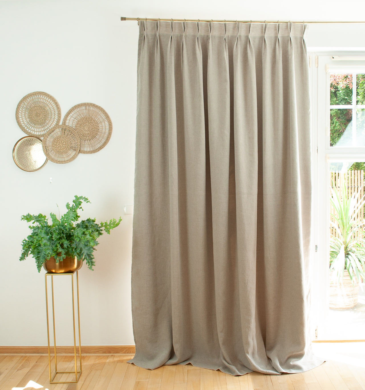 Double Pinch Pleat Linen Curtain Panel - Heading for Rings and Hooks