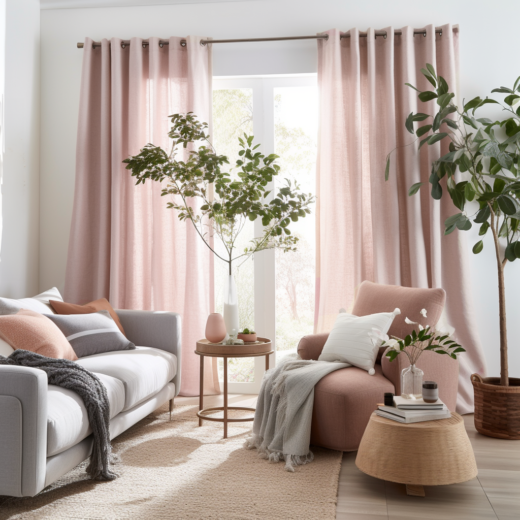 Dusty Pink Linen Eyelet Curtain - Custom Sizes & Colours
