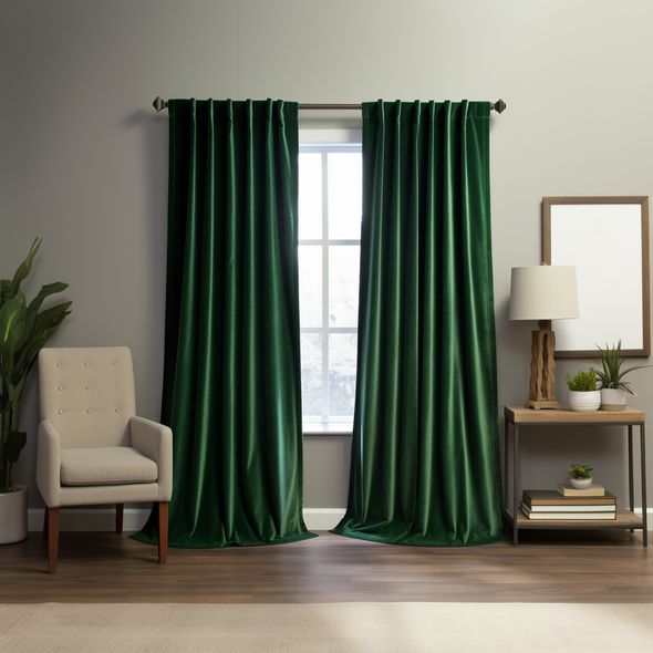 Emerald Green Velvet Blackout Back Tab Curtain - Custom Sizes and Colors