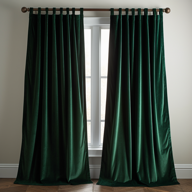 Emerald Green Velvet Tab Top Curtain - Custom Sizes and Colors
