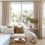 Double Pinch Pleat Linen Curtain Panel for Living Room - Dutch Pleat for Rings and Hooks