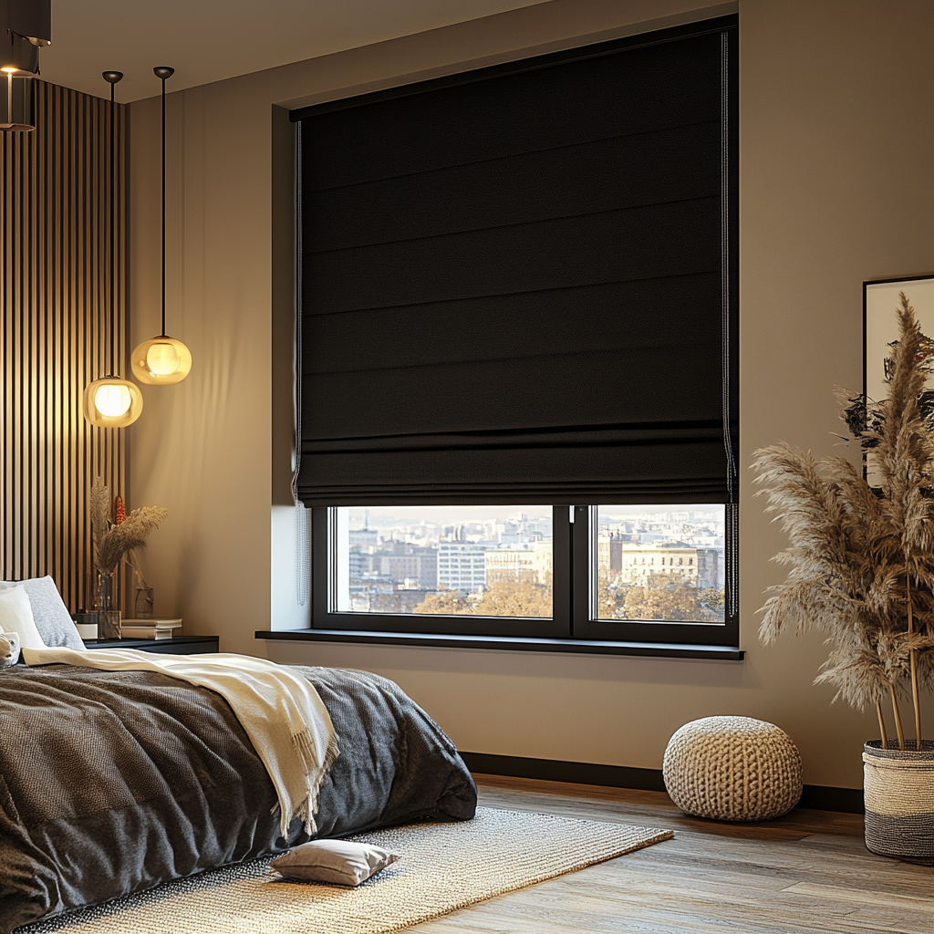 Extra Wide Black Blackout Roman Blinds