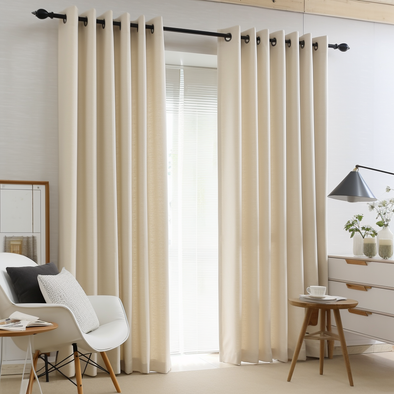 Eyelet Cream Linen Curtain Panel with Cotton Lining - Grommet Curtains