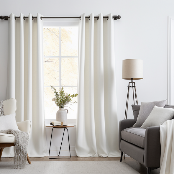 Eyelet Linen Curtain Panel with White Blackout Lining - Eyelet Top Drapes