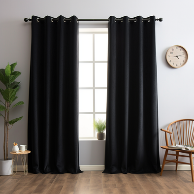 Eyelet Top Black Linen Curtain Panel with Blackout Lining - Eyelet Top Drapes