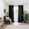 Eyelet Top Black Linen Curtain Panel with Cotton Lining - Linen Window Treatments - Eyelet Top Drapes
