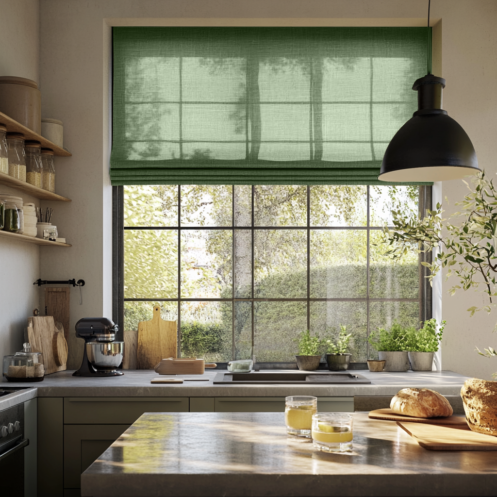 Forest Green Unlined Roman Blinds