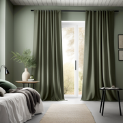 Green Soundproof Linen Curtains With Back Tabs - Custom Width and Length