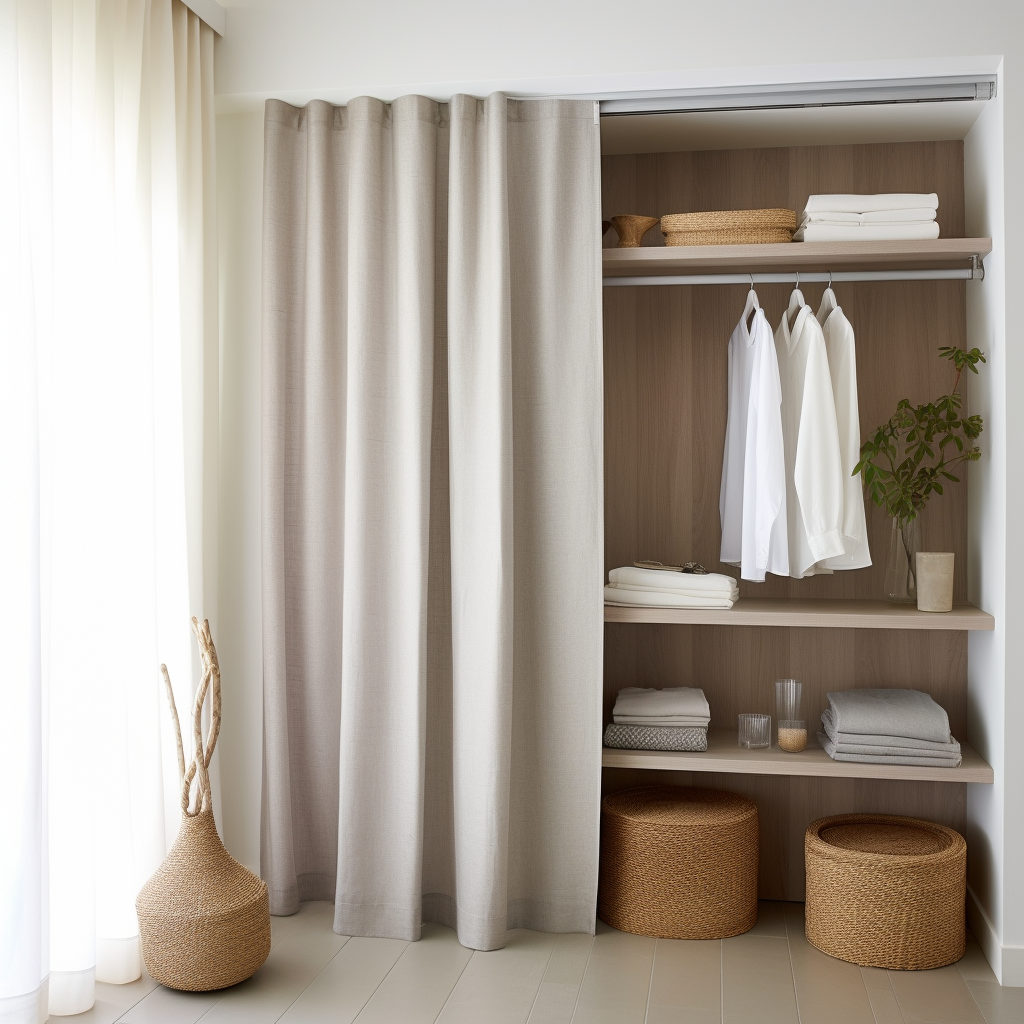 Grey Closet Door Blackout Curtain - Natural Linen Fabric - Custom Widt