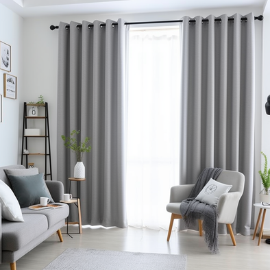 Eyelet Grey Linen Curtain with Blackout Lining - Сustom Sizes & Colours, Color: Stone Grey