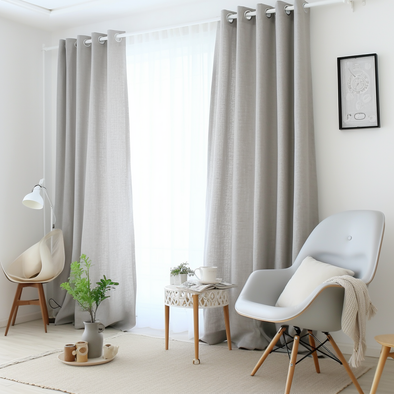 Eyelet Grey Linen Curtain with Cotton Lining - Сustom Sizes & Colours, Color: Stone Grey
