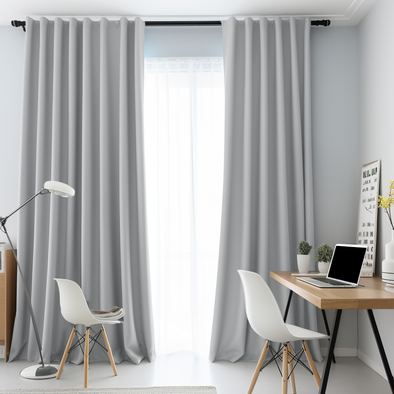 Grey Linen Back Tab Curtain Panel with Blackout Lining - Custom Sizes & Colours, Color: Stone Grey