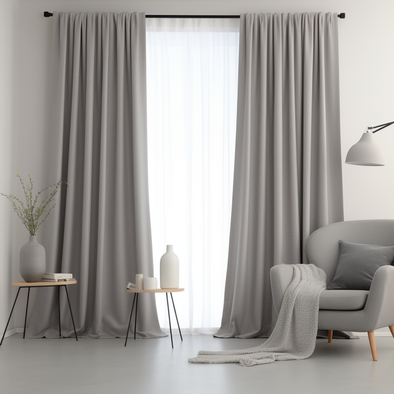 Grey Linen Curtain with Cotton Lining and Pole Pocket - Custom Sizes & Colours, Color: Dim Grey