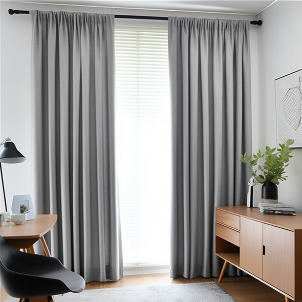 Grey Linen Pole Pocket Curtain with Blackout Lining - Custom Sizes And Colours. Color: Dim Grey