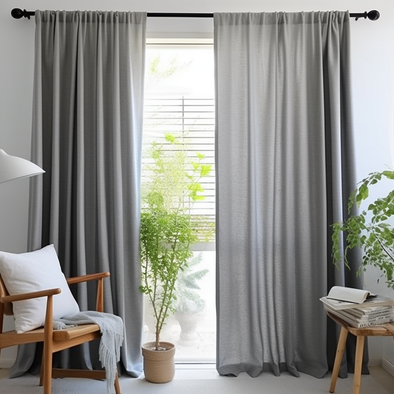 Grey Linen Pole Pocket Curtain Panel - Custom Sizes & Colours, Color: Dim Grey