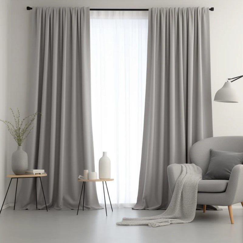 Grey Soundproof Linen Curtain With Rod Pocket - Custom Width and Length