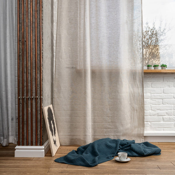 Linen Tab Top Curtain Panel for Dining Room - Custom Width, Custom Length