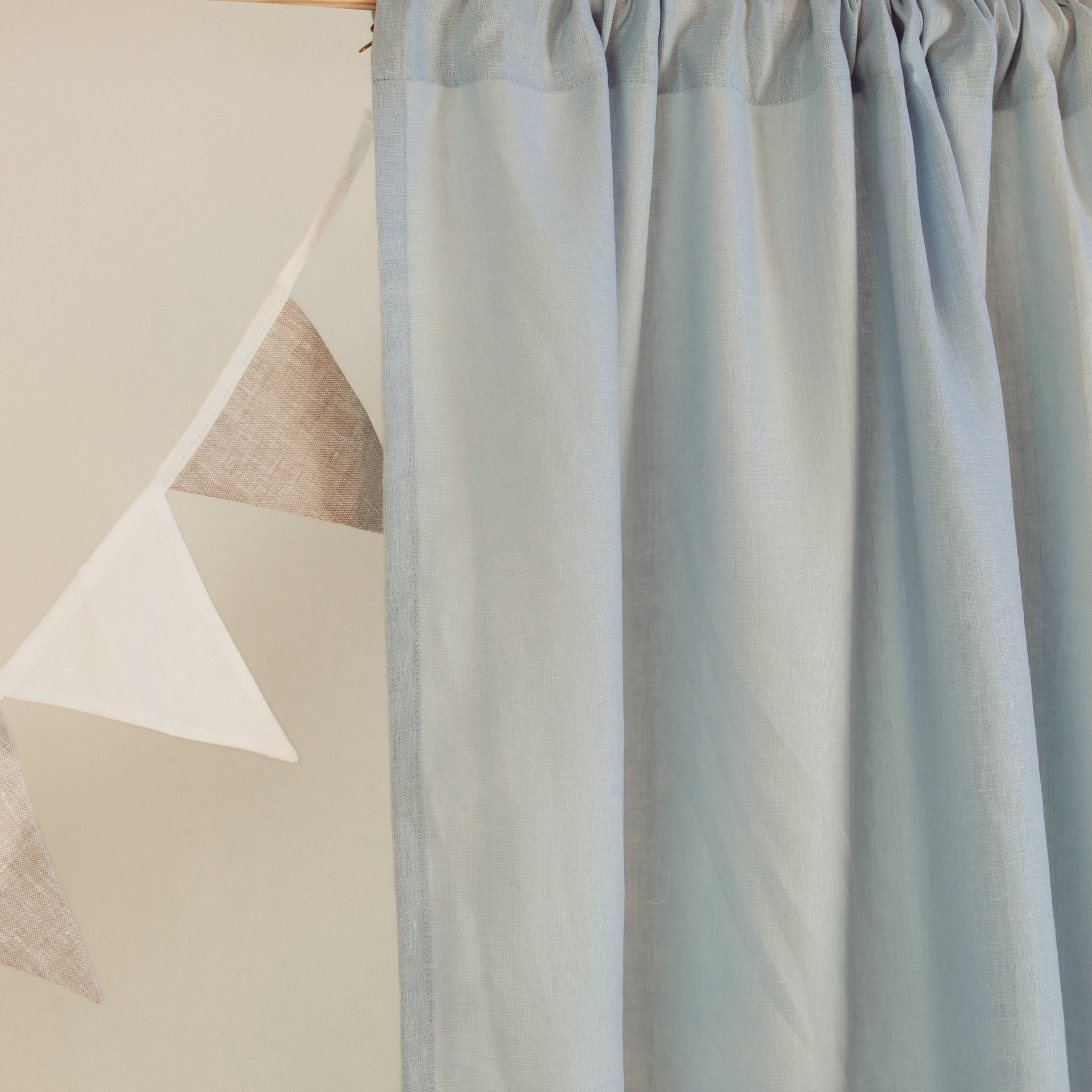 Light Blue Nursery Linen Curtain - Pole Pocket Linen Drapery - Available with Blackout Lining