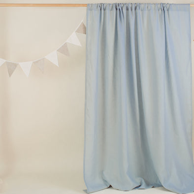 Light Blue Nursery Linen Curtain - Pole Pocket Linen Drapery - Available with Blackout Lining, Color: Sky Blue