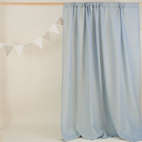 Light Blue Nursery Linen Curtain - Pole Pocket Linen Drapery - Available with Blackout Lining, Color: Sky Blue