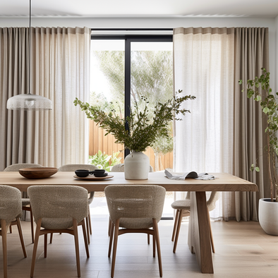 Linen Back Tab Curtain Panel for Dining Room - Custom Width, Custom Length