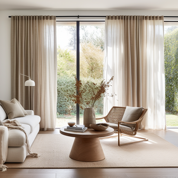 Linen Back Tab Curtain Panel for Living Room - Custom Width, Custom Length