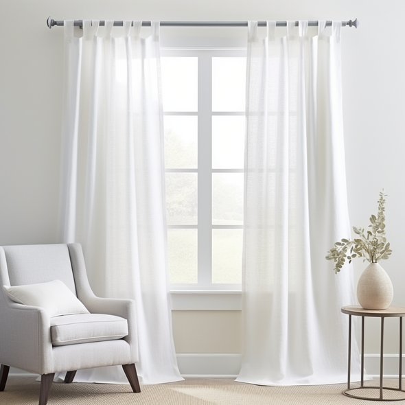 Linen Curtain Panel with White Cotton Lining - 124, 138 or 250 cm Width, Custom Drop
