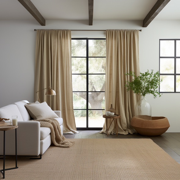 Linen Pole Pocket Curtain Panel for Living Room- Custom Width, Custom Length