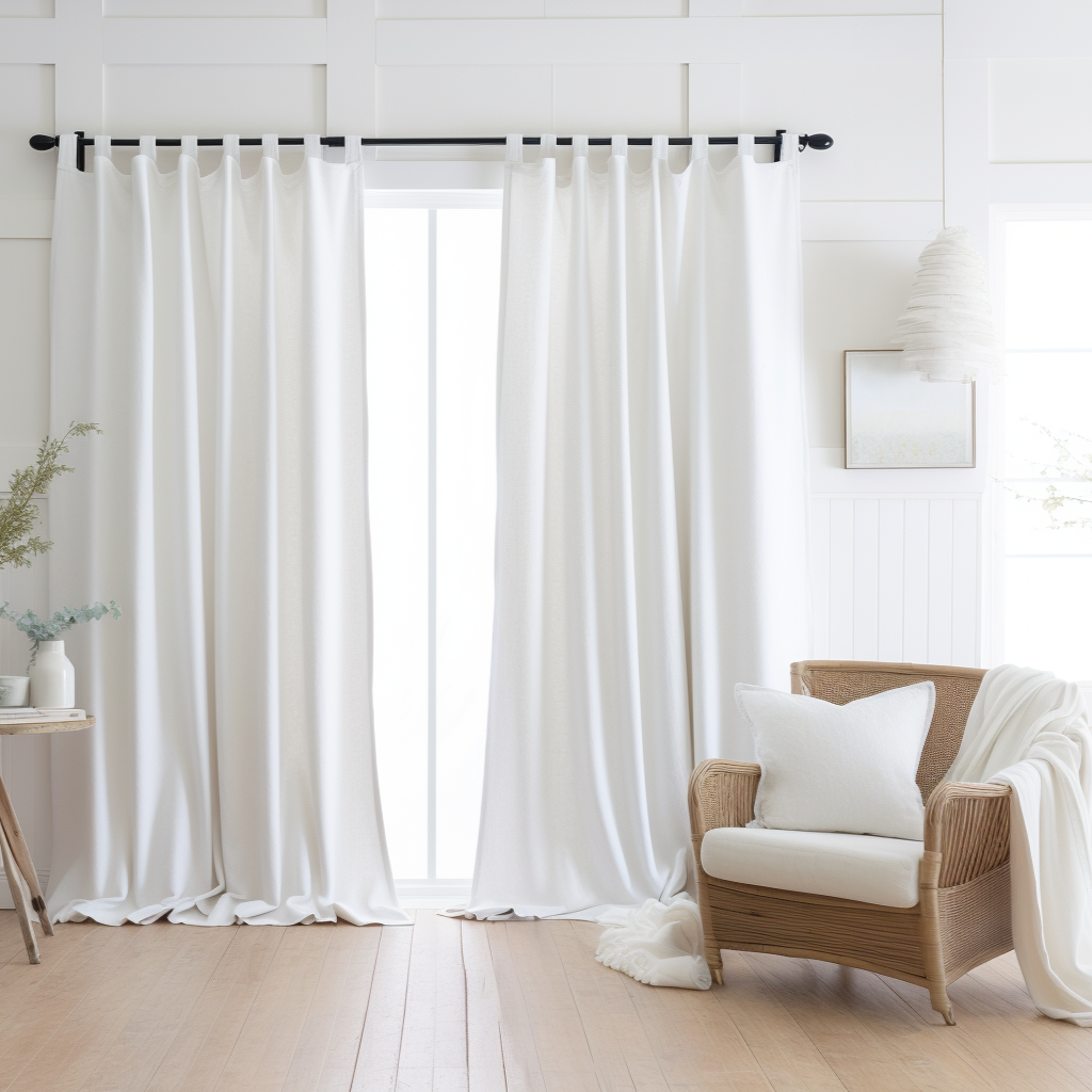 White Blackout Linen Curtain Panel with Tab Tops and White Blackout Lining - Custom Width, Custom Length, Colour: White