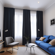 Royal Blue Blackout Linen Curtain