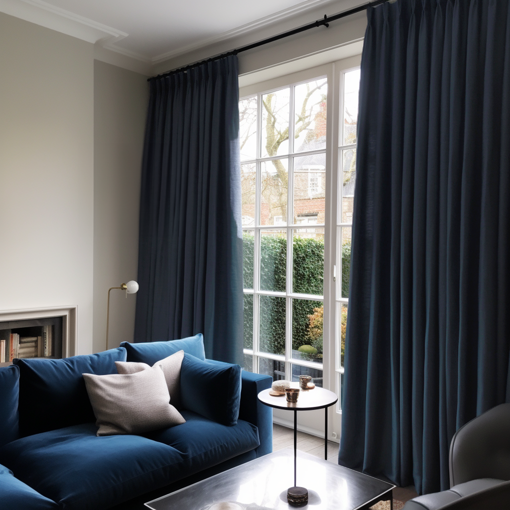 Royal Blue Linen Blackout Double Pinch Pleat Curtain Panel - Custom Width and Length, Colour: Royal Blue