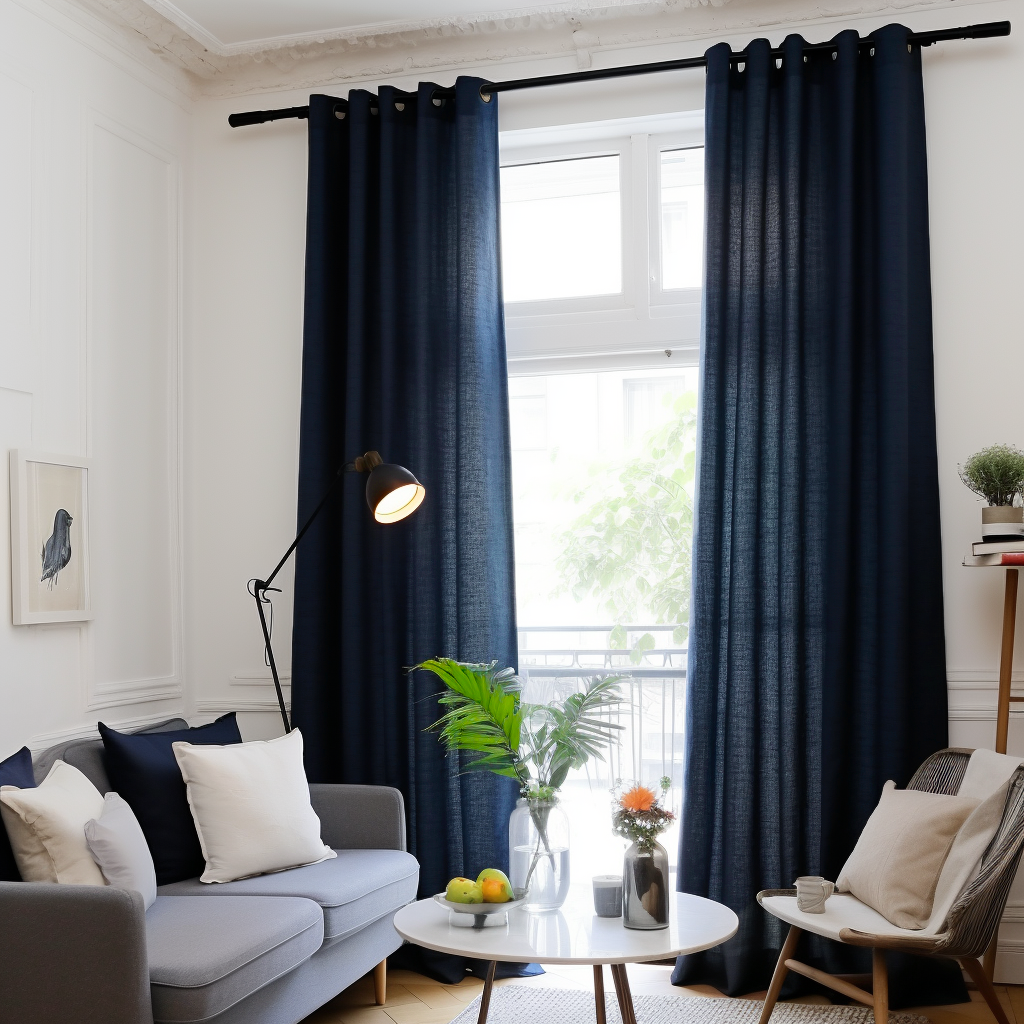 Royal Blue Linen Eyelet Curtain Panel - Custom Width and Length, Colour: Royal Blue