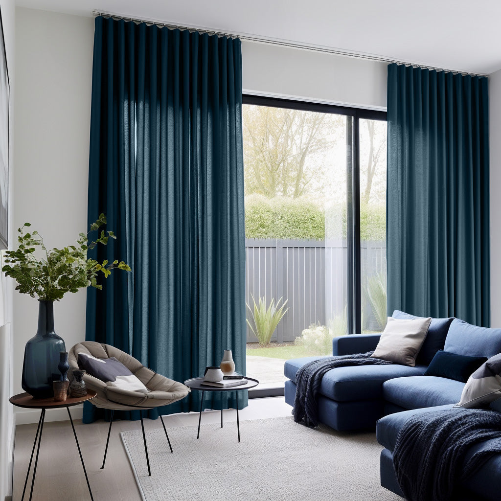 S-Fold Linen Peacock Curtain Panel - Suitable for Rings and Hooks or Track, Colour: Peacock