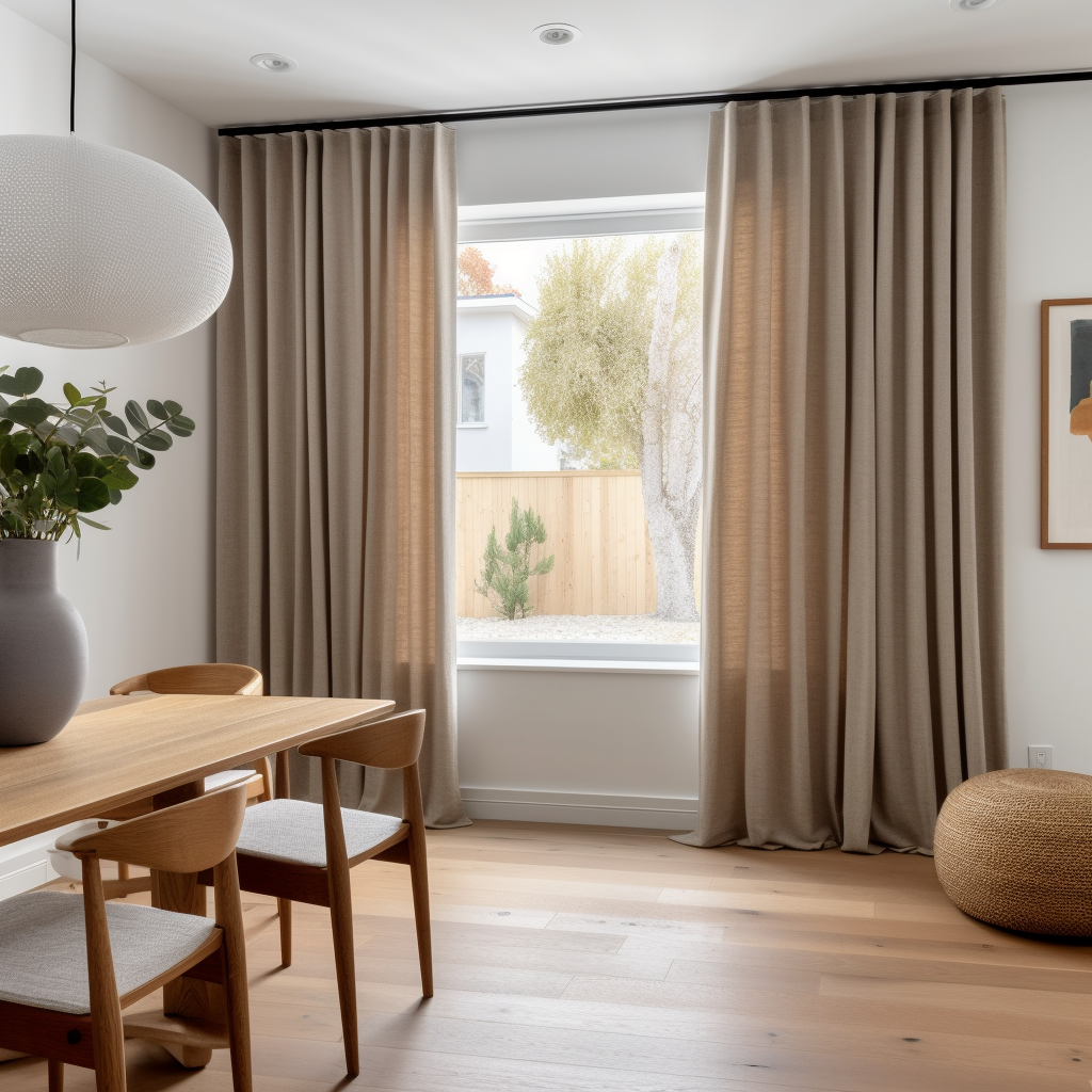 S-fold Linen Curtain Panel with Blackout Lining for Dining Room - Heading for Rings and Hooks - Linen Darkening Curtain