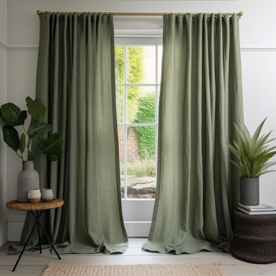 Sage Green S-fold Linen Curtain Panel - Suitable for Rings and Hooks or Track