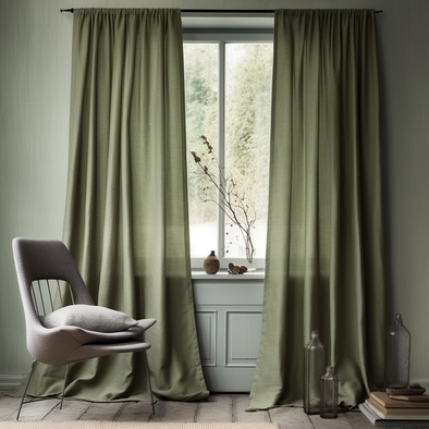 Sage Linen Pole Pocket Curtain Panel - Custom Width, Custom Length Info