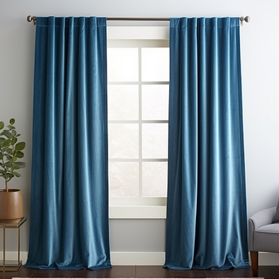 Steel Blue Velvet Back Tab Curtain - Custom Sizes and Colours